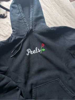 Peels Black Hoodie with Embroidered Rose